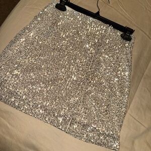 Francesca's Collections Sparkling Silver Mini Skirt